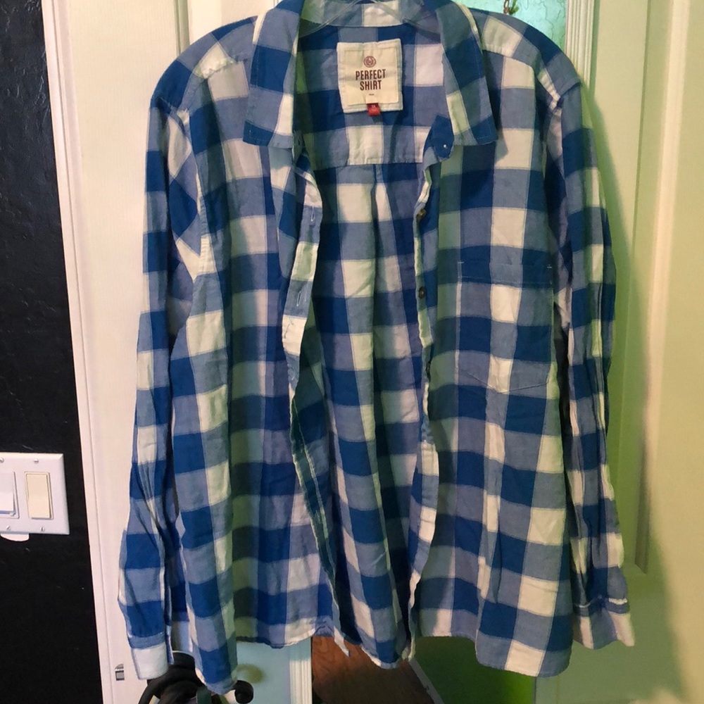 Blue and whit plaid button down